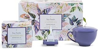 Tea Forte Demoiselle 3-Piece Premium Tea Gift Set with Indigo Cafe Cup and Lid, Tea Tray and 10 Count Mini Presentation Box, 2 of Each Blend Handcrafted Pyramid Infuser Tea Bags