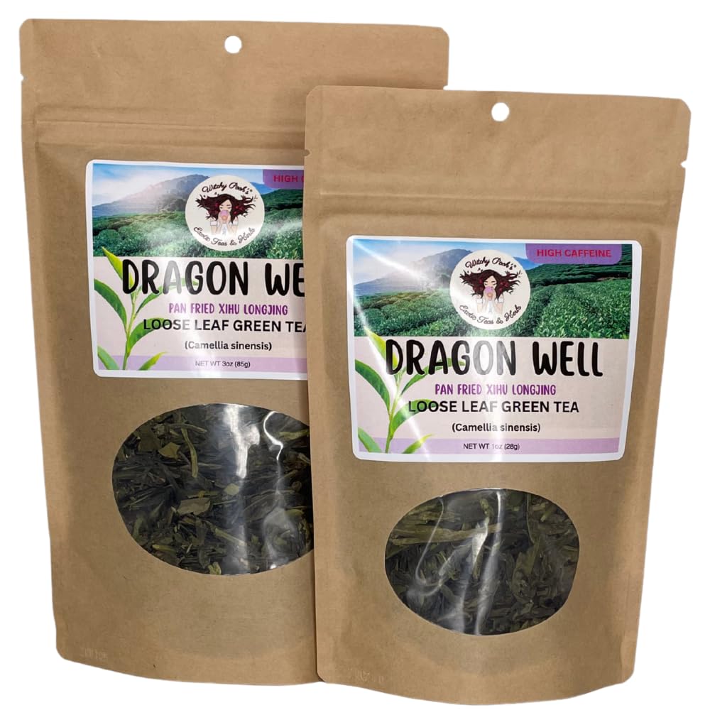 Witchy Pooh's Dragon Well Longjing Green Tea - Loose Leaf, High Caffeine, 1oz