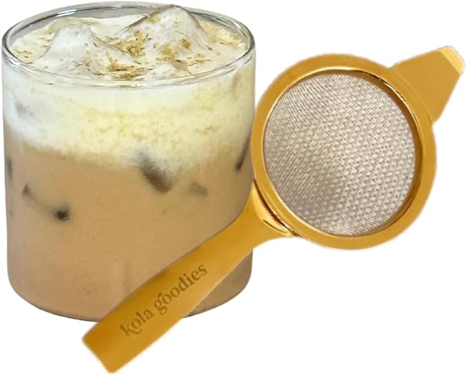 Kola Goodies Gold Tea Strainer – Elegant Stainless Steel Tea Infuser with Drip Tray – Compact Loose Leaf Tea Filter – Holiday Gift for Tea Lovers