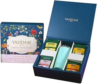 VAHDAM Assorted Tea Gift Set with Cruise Tumbler (4 Variety, 60 tea Bags) | Ecofriendly Tea Bags | Tea Gifts for Women & Men