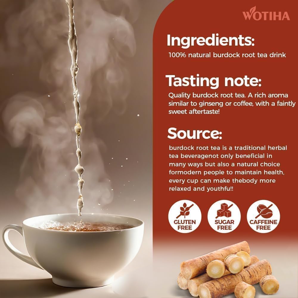 WOTIHA 75 Count Premium Burdock Root Tea Bags - 100% Natural, Supports Liver Health &amp; Detox, Eases Digestion, Non-GMO Caffeine-Free, Additive-Free, Sugar-Free, Vegan.