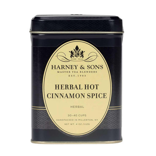 Harney & Sons Herbal Tea, Hot Cinnamon Spice, Caffeine-Free Rooibos, Sweet Spicy Cinnamon Clove Orange, 4 oz Loose Leaf Tin