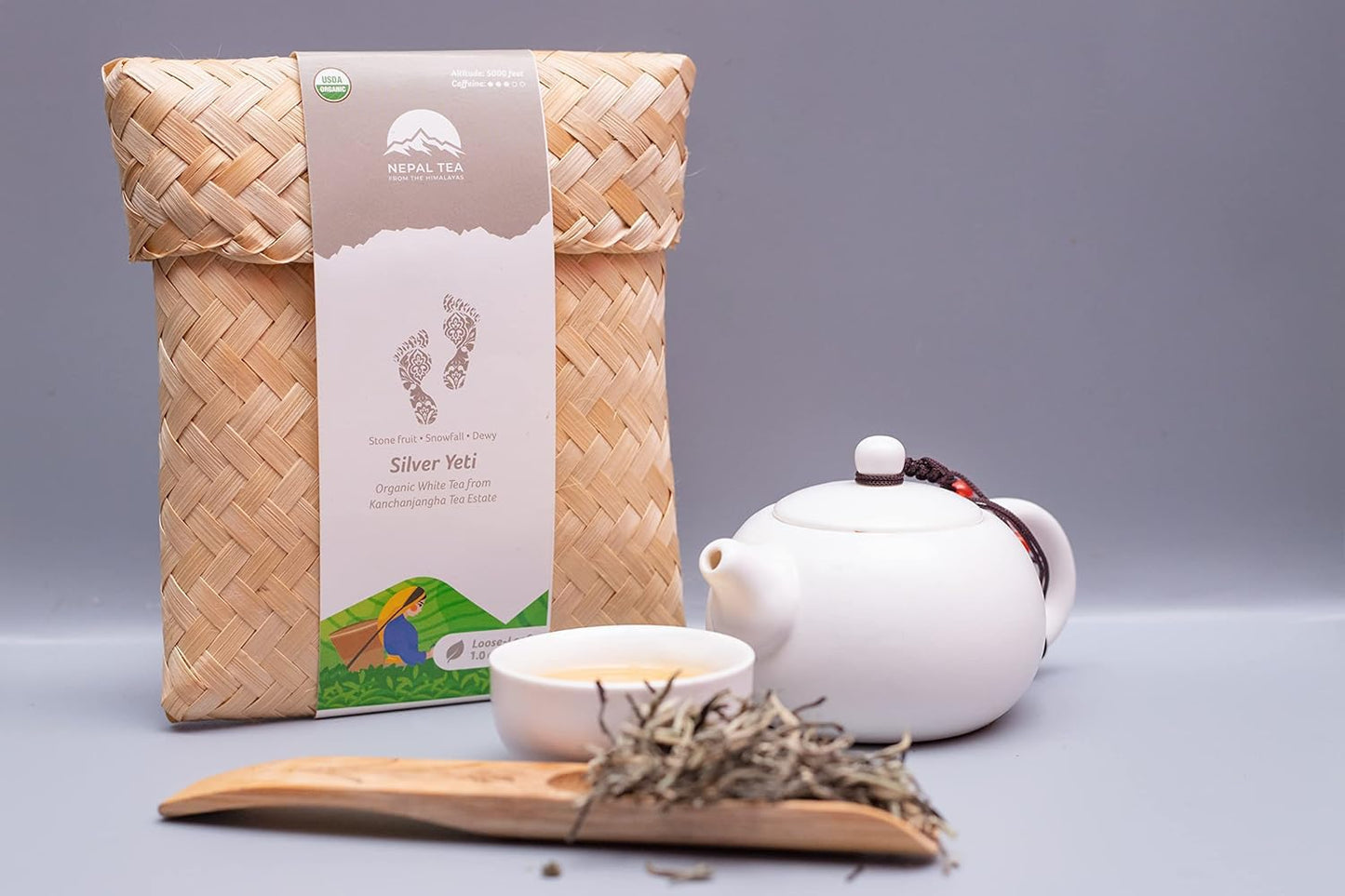NEPAL TEA Organic Silver Tip Tea Loose Leaf - USDA Certified Organic Loose Leaf Tea from a Family Farm in the Himalayas - Premium Leaves - 3.5 oz / 100 g (Silver Yeti)