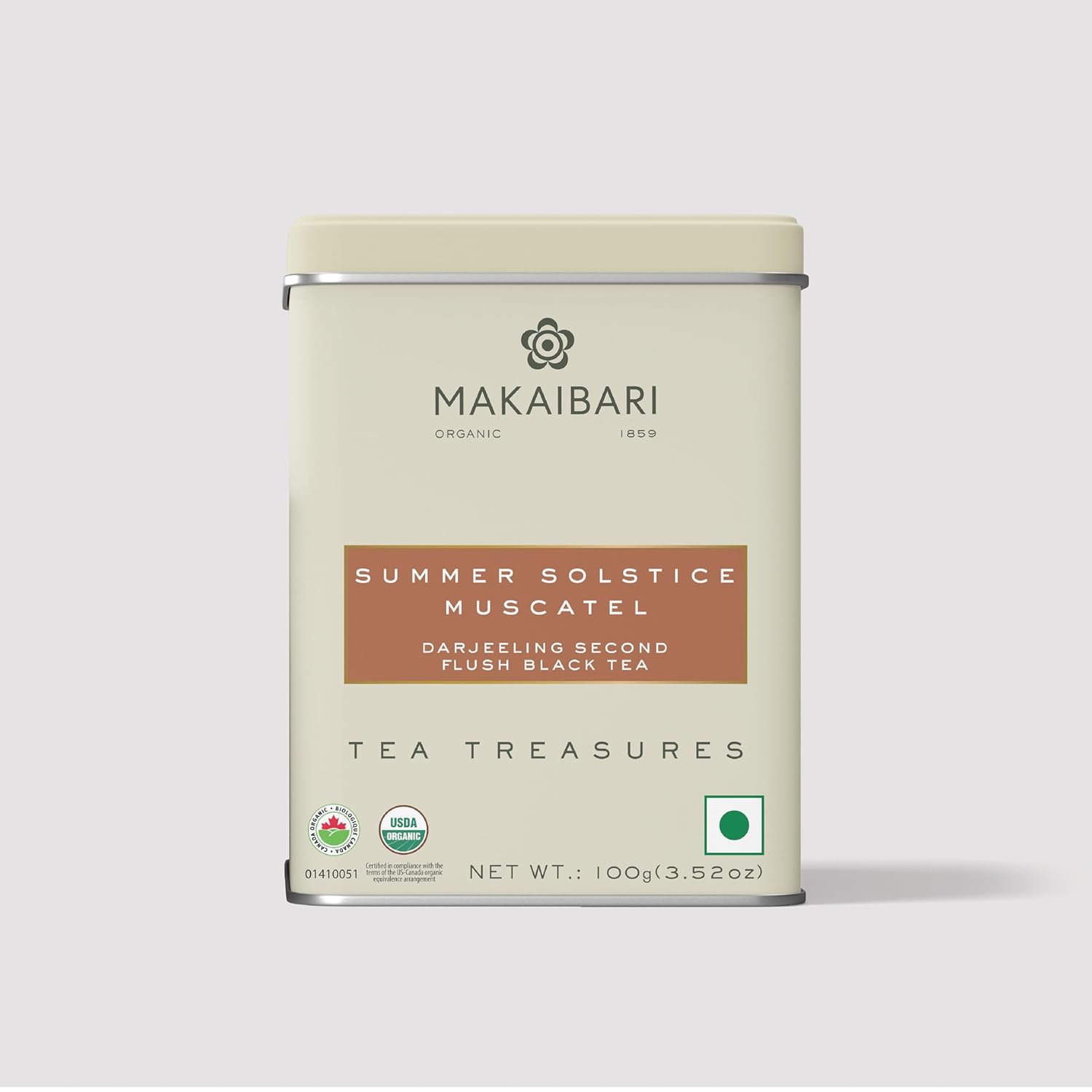 Makaibari Tea Treasures Summer Solstice Muscatel Loose Leaf Black Tea 100g (3.52oz) Tin Caddy