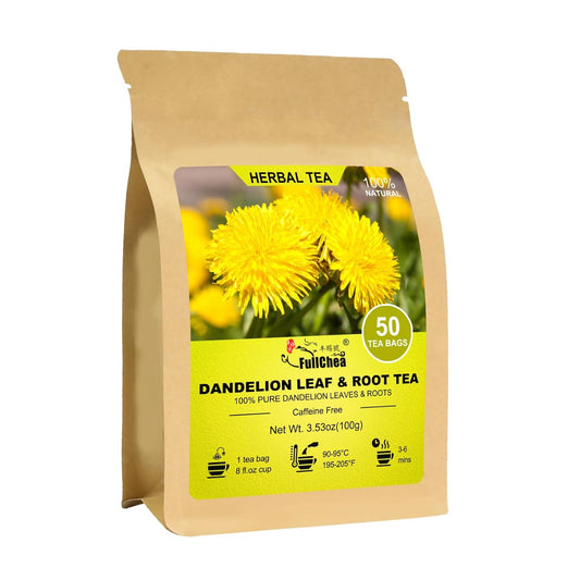 FullChea - Dandelion Leaf &amp; Root Tea Bags, 50 Count, Dandelion Herbal Tea | Balanced herbal blend tea for liver &amp; kidney health, Non-GMO and caffeine-free