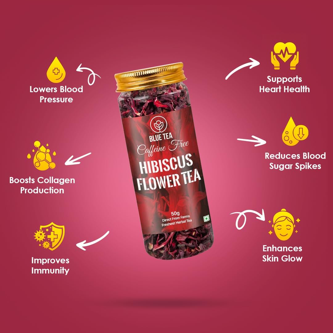BLUE TEA - Hibiscus Tea - 1.76 Oz - Pack of 2 (100 Cups) Loose | SKIN GLOW ENHANCING TEA | Herbal Tea - Flower Based
