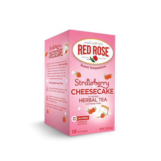 Red Rose Sweet Temptations Dessert Tea Strawberry Cheesecake, Zero Carbs, Zero Sugar Bursting with Flavor Caffeine-Free Delicious Beverage Herbal Tea