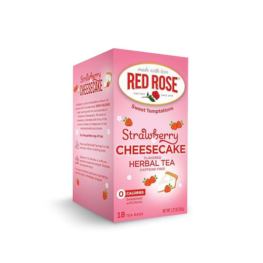 Red Rose Sweet Temptations Dessert Tea Strawberry Cheesecake, Zero Carbs, Zero Sugar Bursting with Flavor Caffeine-Free Delicious Beverage Herbal Tea, 18 Count Fruit Naturally Flavored Herbal Tea