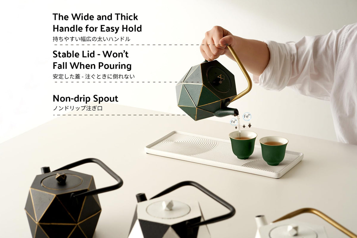 Toptier Cast Iron Teapot, Stovetop Safe Japanese Cast Iron Tea Kettle, Diamond Design Tea Pot with Removable Infuser for