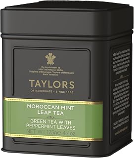 Taylors of Harrogate Moroccan Mint, Green Tea, Loose Leaf, 4.41 Ounce Tin Caddy, Fresh, Light, and Lively, Caffeinated, Premium Whole Leaf Tea