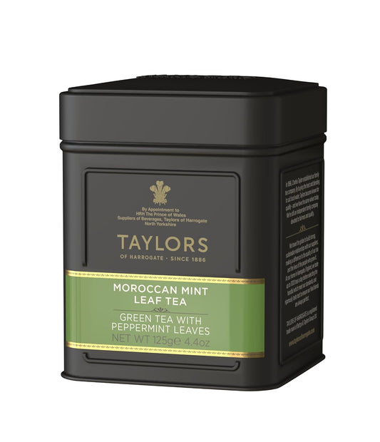Taylors of Harrogate Moroccan Mint, Green Tea, Loose Leaf, 4.41 Ounce Tin Caddy, Fresh, Light, and Lively, Caffeinated, Premium Whole Leaf Tea