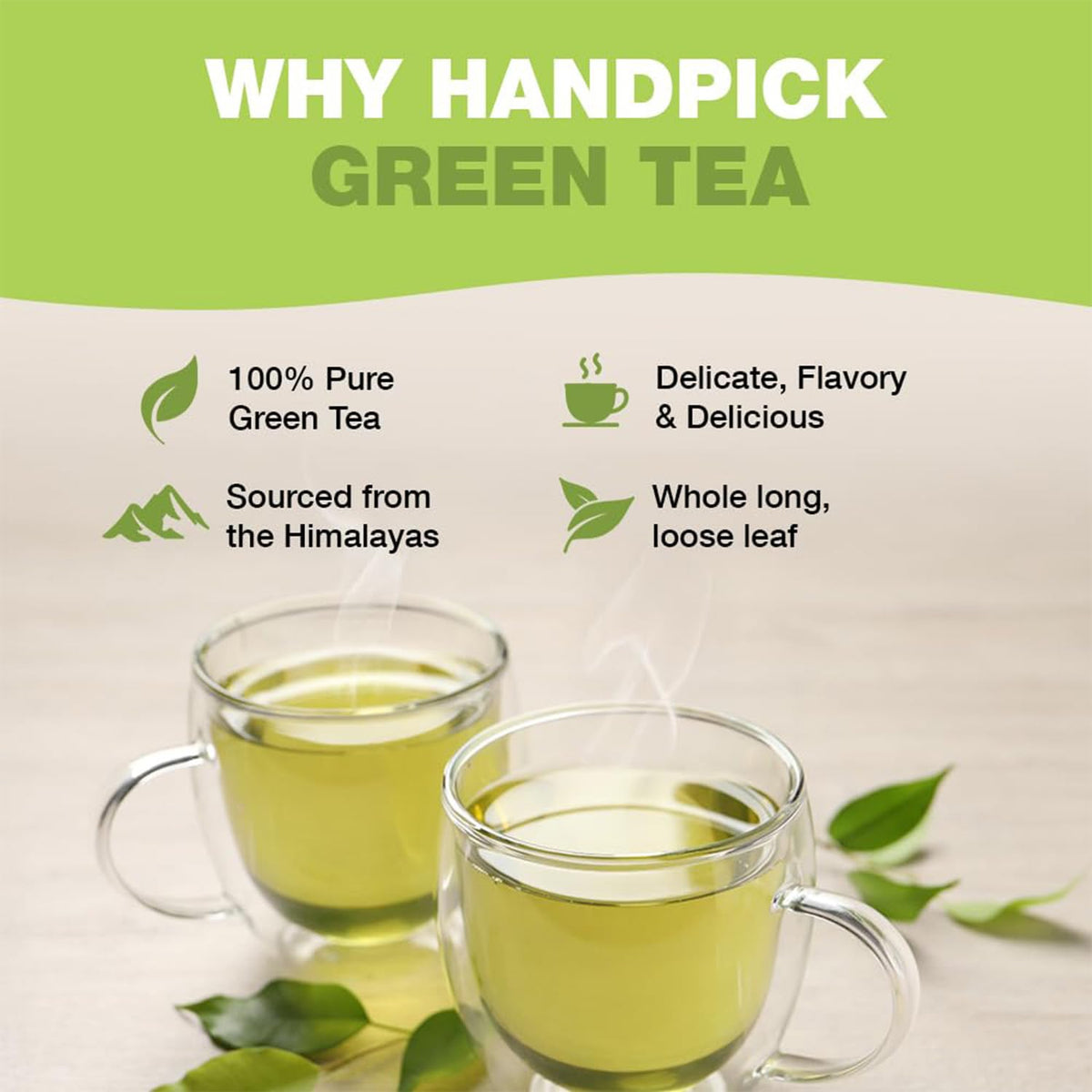 HANDPICK Green Tea Loose Leaf (9oz|127 Cups) Pure Whole Green Tea Leaves