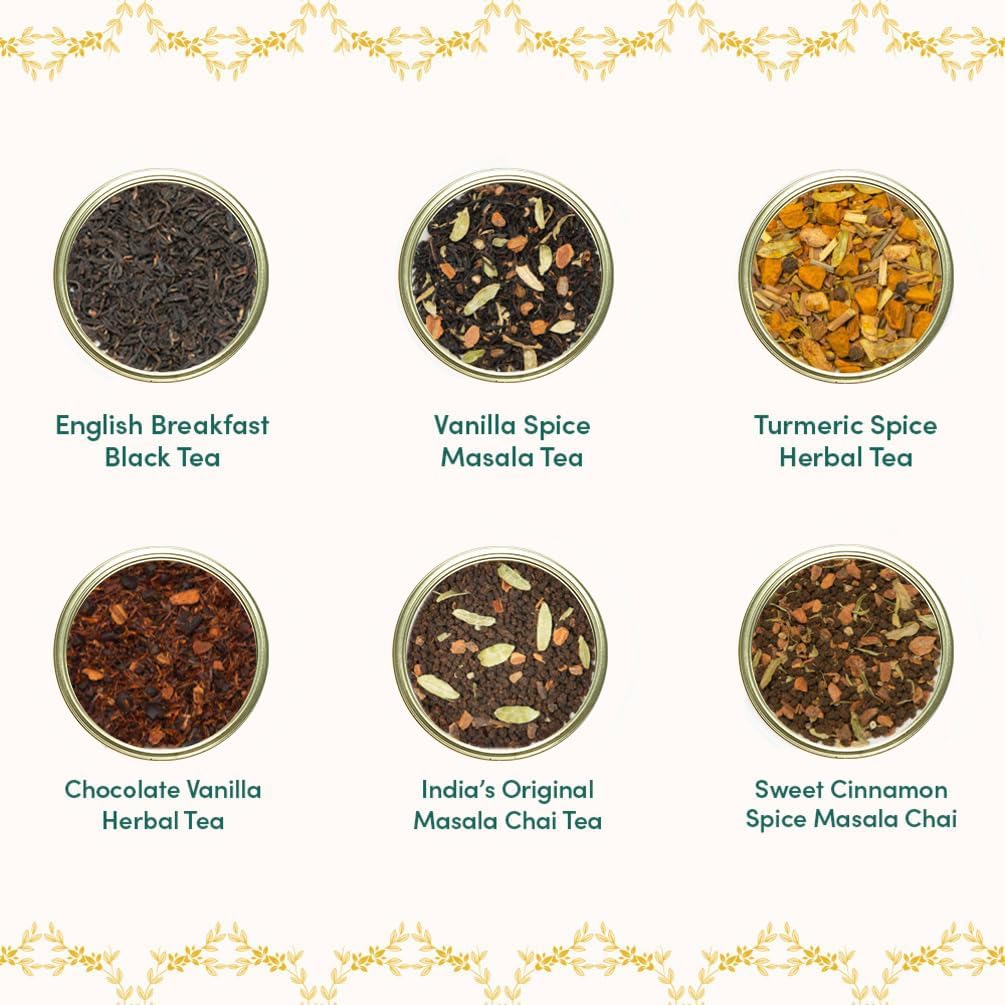 VAHDAM, GLOW - Assorted Mothers Day Gift Set for Mom from Son, Daughter (6 Loose Leaf Tea) Tin Caddy Presentation Box | Gluten Free, Non GMO | Mothers Day Gifts for Mom/Grandma