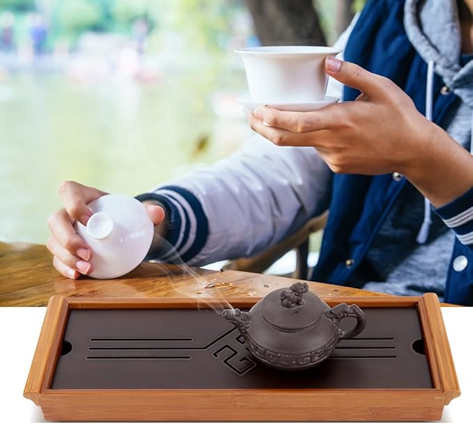 Tea Tray Drainage Type Cup Plate Traditional Chinese Serving Tray Kung Fu Tea Accessory 14.96 x 5.28 x 1.49inch