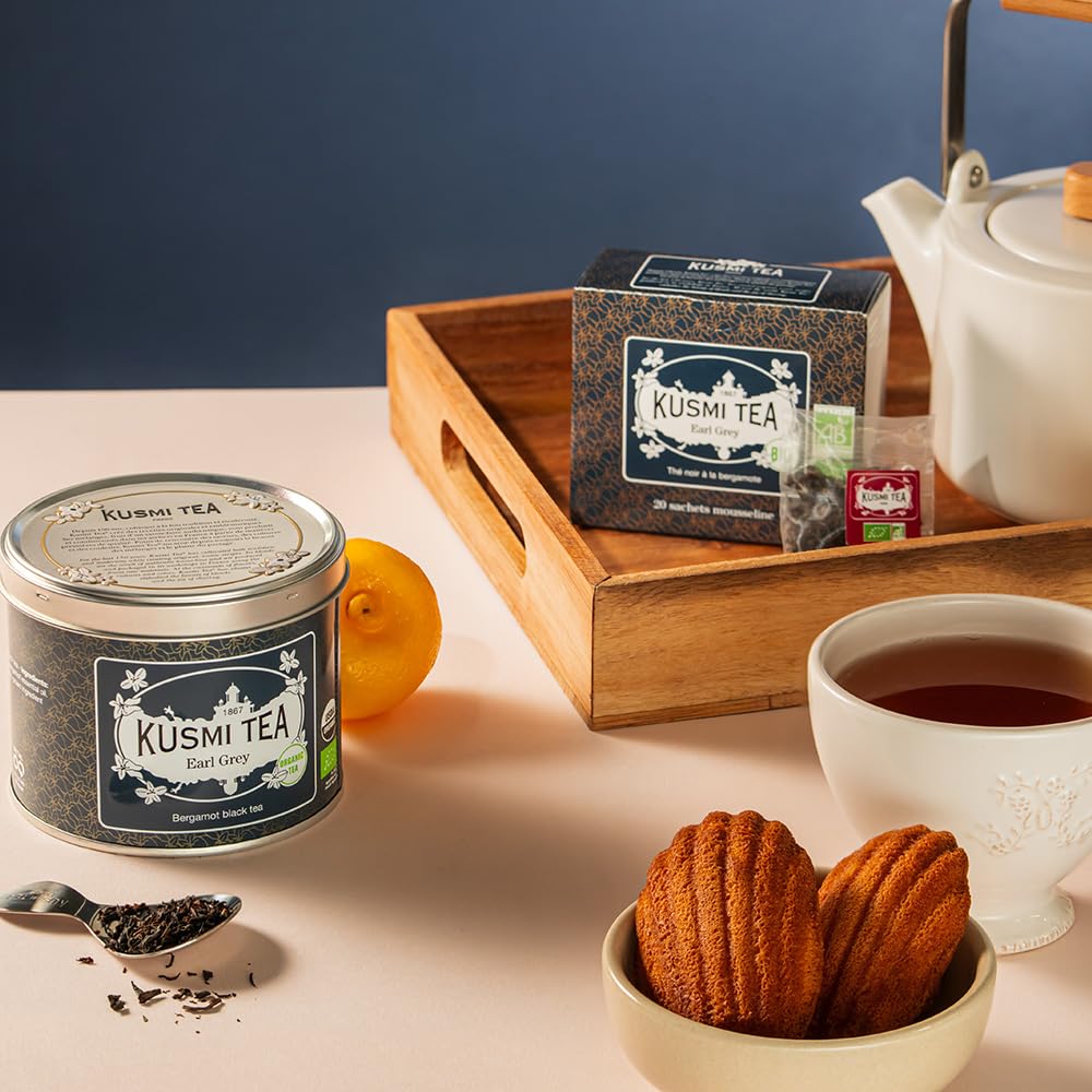 Kusmi Tea - Earl Grey - Organic Earl Grey Black Tea - Flavored with Italian Bergamot Essential Oil - Strong, Robust, Caffeinated Tea - Loose Leaves - Tin Box of 3.5 oz