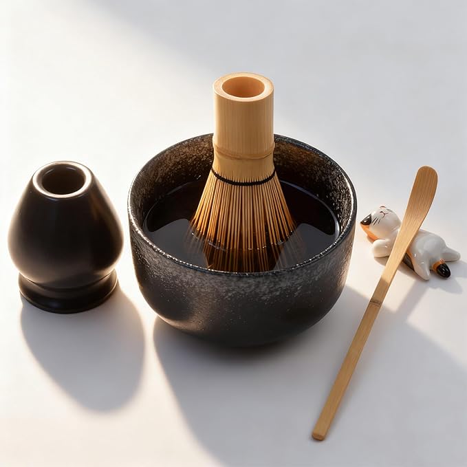 Matcha Tea Set, Matcha Accessories, Matcha Whisk Set Included Matcha Bowl, Bamboo Matcha Whisk, Scoop, Matcha Whisk Holder, Spoon Stand