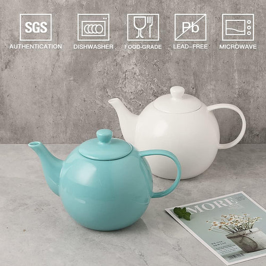 Sweejar Ceramic Tea Pots,40OZ Porcelain Teapot with Infuser(Turquoise) | Microwave and Dishwasher Safe,Tea Pots for Loose tea,Chrismas Women Gift