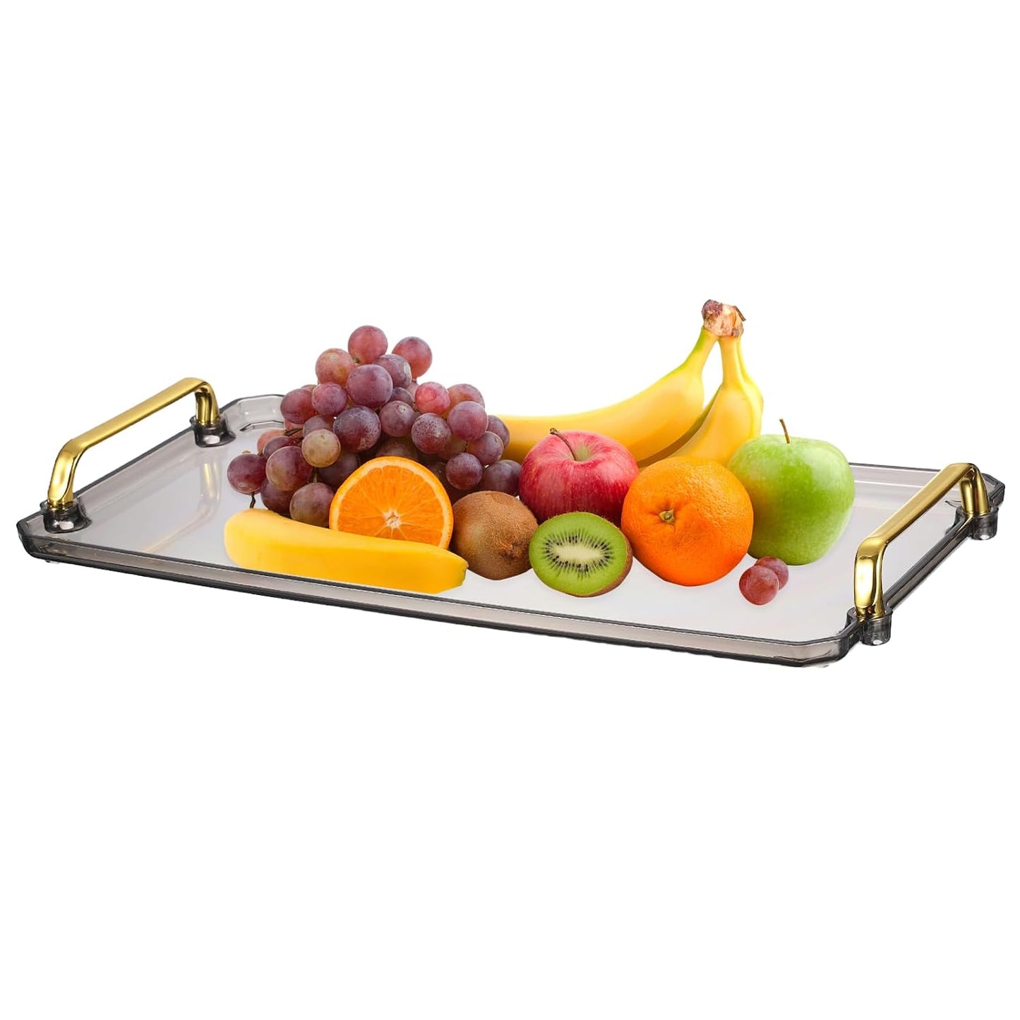 uxcell Plastic Serving Tray with Golden Handle, 16 x 8.7 Modern Rectangular Decorative Tray Acrylic Reusable Tea Platter for Countertop Bathroom