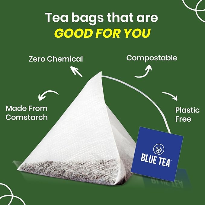 Blue TEA Mullein Tea – 50 Pyramid Plant-Based Tea Bags – Caffeine-Free, Non-Bitter, Ziplock Pack