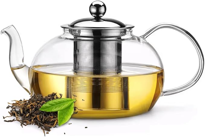 20oz (600ml) Small Clear Glass Tea Pot Set with Infuser – High Borosilicate Stovetop Teapot for Loose Leaf Tea, Herbal Infusions, and Blooming Teas