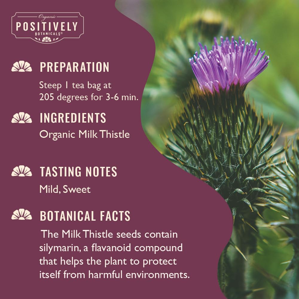 Positively Botanicals, Organic Milk Thistle Herbal Tea Bags, 20 Count