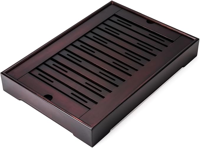 XL Size Bamboo Chinese Tea Tray - 15.6 x 10.9 inch Japanese Tea Serving Tray, Gongfu Tea Table Set with Reservoir Type Water Storage Box Kong Fu Tea Tray