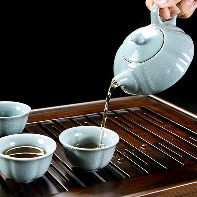 Bamboo Chinese Gongfu Tea Tray Table Box with Water Storage for Kungfu Kung Fu Tea Set (Large)