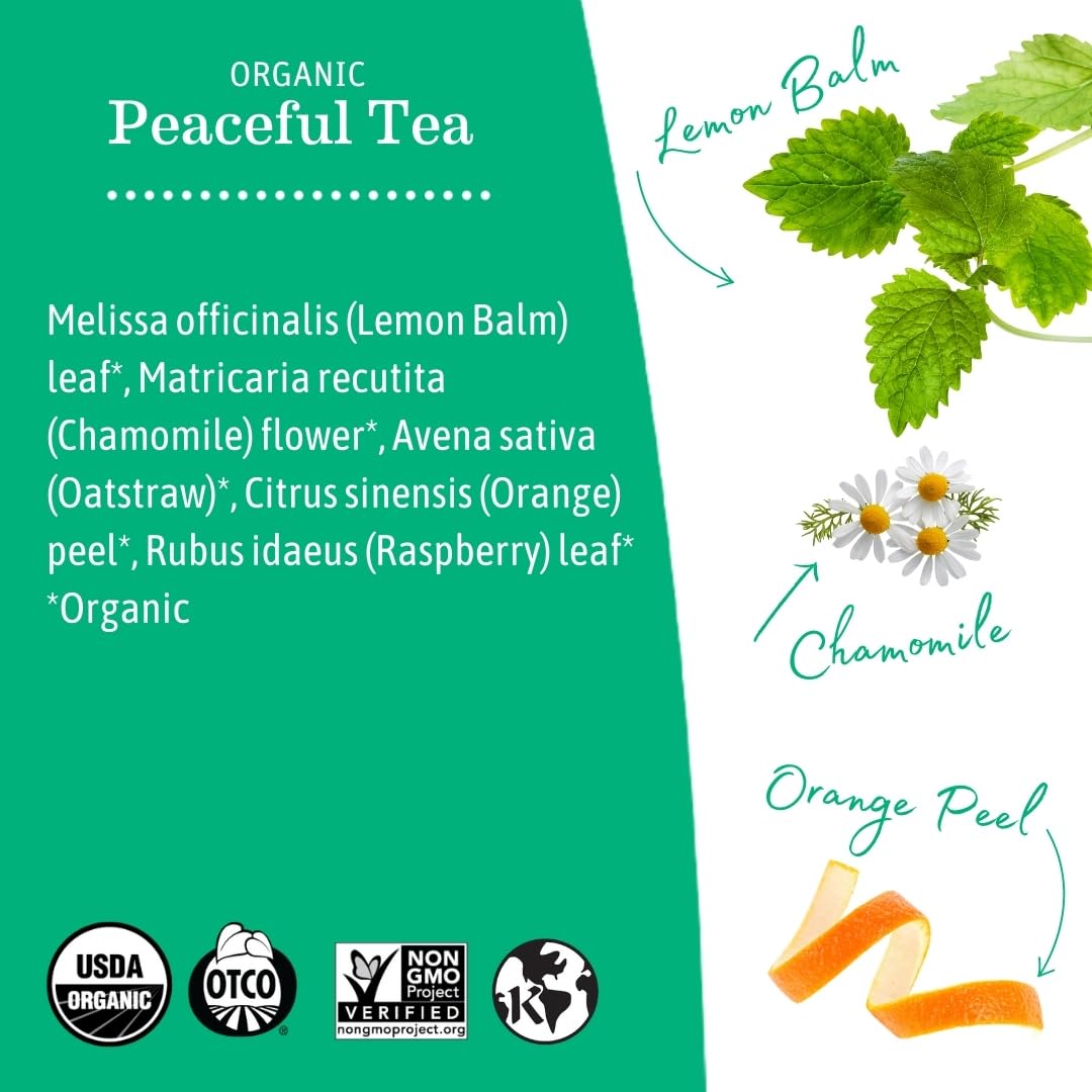 Earth Mama Organic Peaceful™ Tea | Stress Less! Calming, Relaxing Herbal Blend Safe for Pregnancy & Beyond, 16 Teabags Per Box (2-Pack)