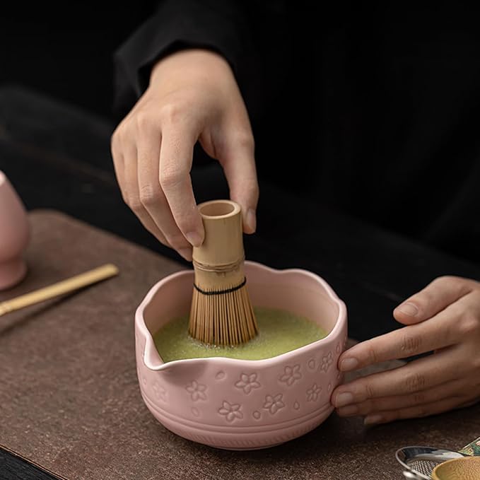 Matcha Whisk Set, 8-Piece Matcha Tea Set with Bamboo Whisk (Chasen), Ceramic Bowl (Chawan), Sifter, Scoop & Holder for Home Use (Gradient Green)