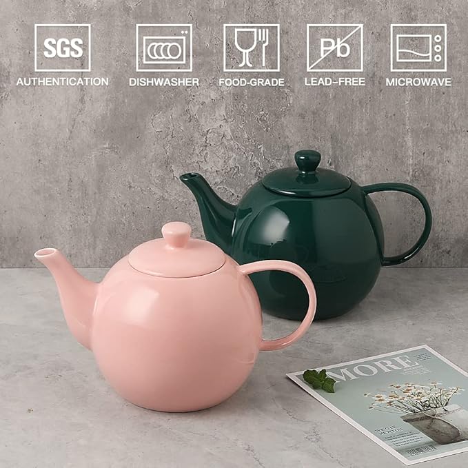 Sweejar Porcelain Teapot with Removable Stainless Steel Infuser,Microwave & Dishwasher Safe Tea Pots for Loose Tea,Tea Infuser Pots for Chrismas Women Gift (40oz Pink)
