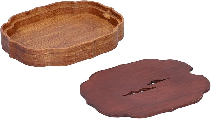 Asixxsix Bamboo Tea Serving Tray with Water Storage, Brown, 20"