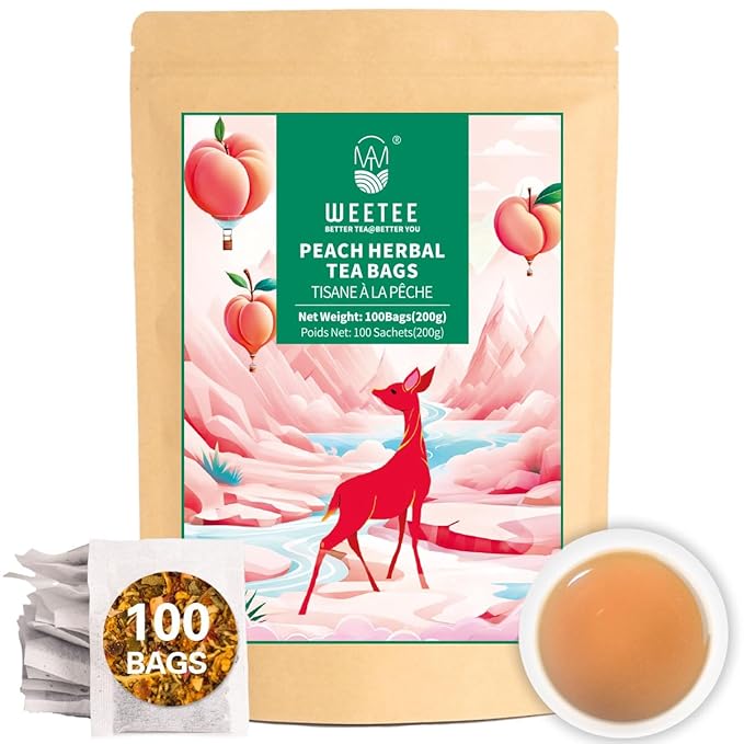 WT Weetee Peach Herbal Tea Bags, Caffeine Free Tea Made with Rose Hip, Orange Peel, Hawthorn, Chamomile, Hibiscus & More