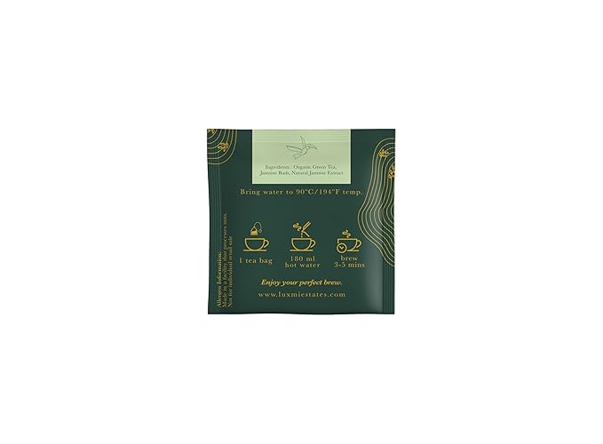 Luxmi Estates Midnight Bloom Organic Jasmine Tea (90 Tea Bags) Mildly Caffeinated Tea Bags For Relaxing, Calming, and Stress Relief, With Certified Organic Darjeeling Makaibari Green Tea