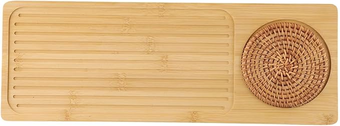 Tea Tray for Gongfu Tea, Wooden Serving Tray with Drainage Grid and Water Storage, Detachable Design, 34 * 12/40 * 15 cm