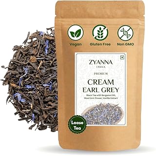 Zyanna Cream Earl Grey Black Tea | Premium Black Tea (3.53 Ounce Bag /50 cups) Citrus Bergamot Oil, Vanilla Flavor | Natural Caffeine | Smooth Lady Crème Aromatic Loose Leaf Bags - Hot Iced Kombucha