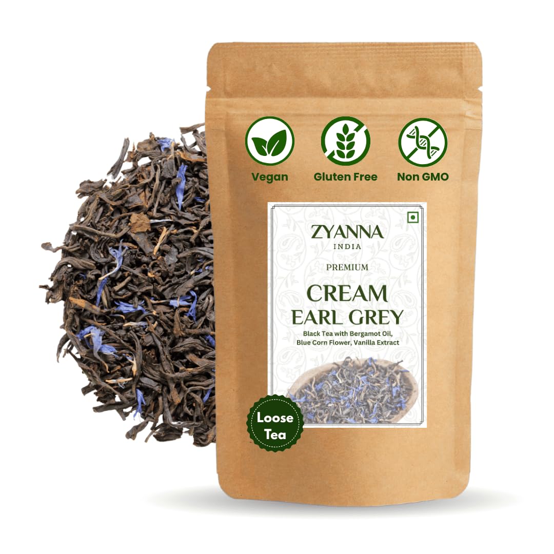 Zyanna Cream Earl Grey Black Tea | Premium Black Tea (3.53 Ounce Bag /50 cups) Citrus Bergamot Oil, Vanilla Flavor | Natural Caffeine | Smooth Lady Crème Aromatic Loose Leaf Bags - Hot Iced Kombucha