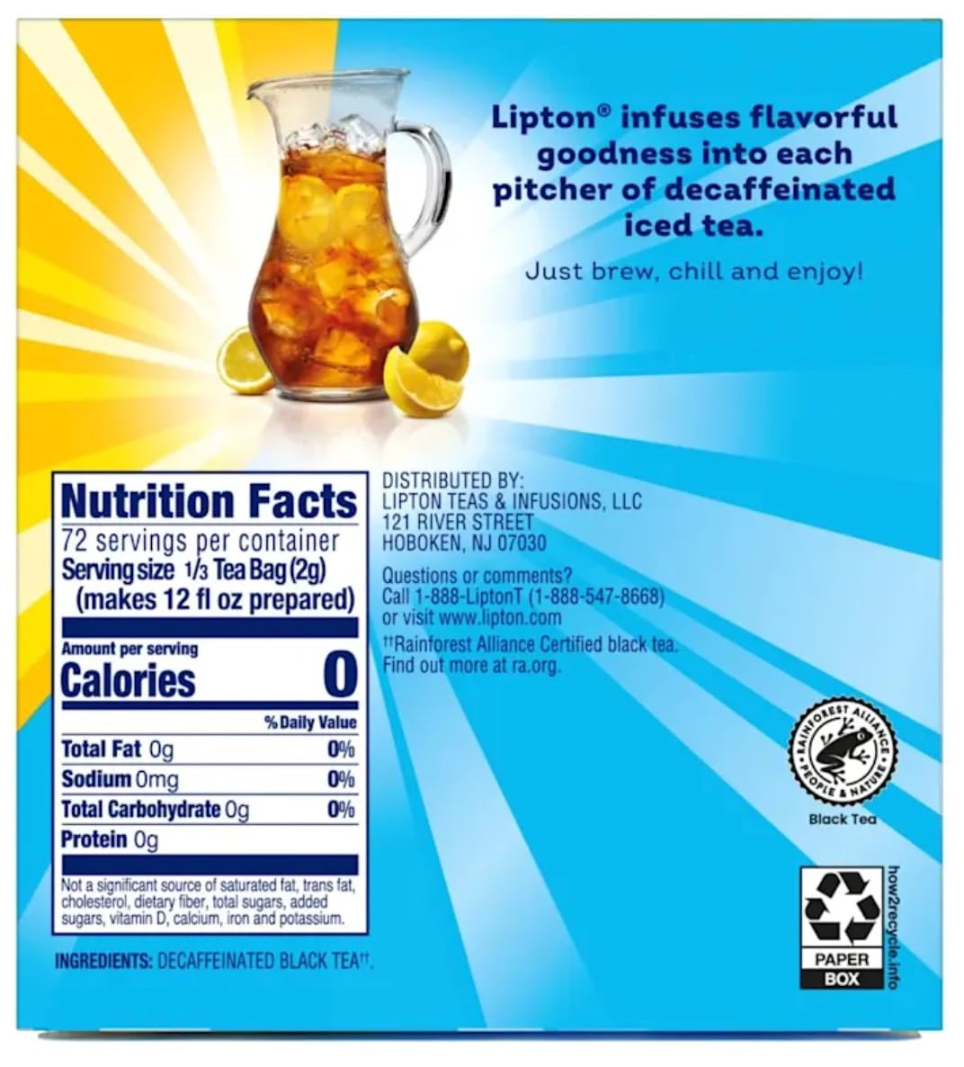 Lipton Iced Tea Decaffeinated, Family Size Tea Bags, 24 Count, Pack of 2