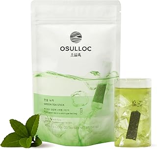 OSULLOC Cold Green Tea, Stick-Type in Pouch Package, Premium Organic Pure Tea from Jeju, 20 count, 1.41 oz, 40g