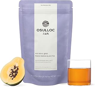 OSULLOC Peach Papaya Black Tea | Sweet Fruit Tea | 20 Pyramid Tea Bags, 1.76oz