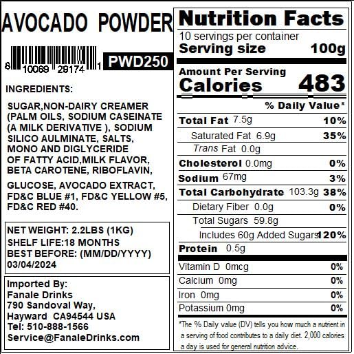 Fanale Avocado Milk Tea Powder, Instant Flavoring Powder, 2.2lbs Pack of 20 | Instant Flavoring Mix Perfect for Boba Milk Tea, Smoothies, Baking &amp; Desserts. Rich &amp; Creamy Beverage Powder, Easy to Prep