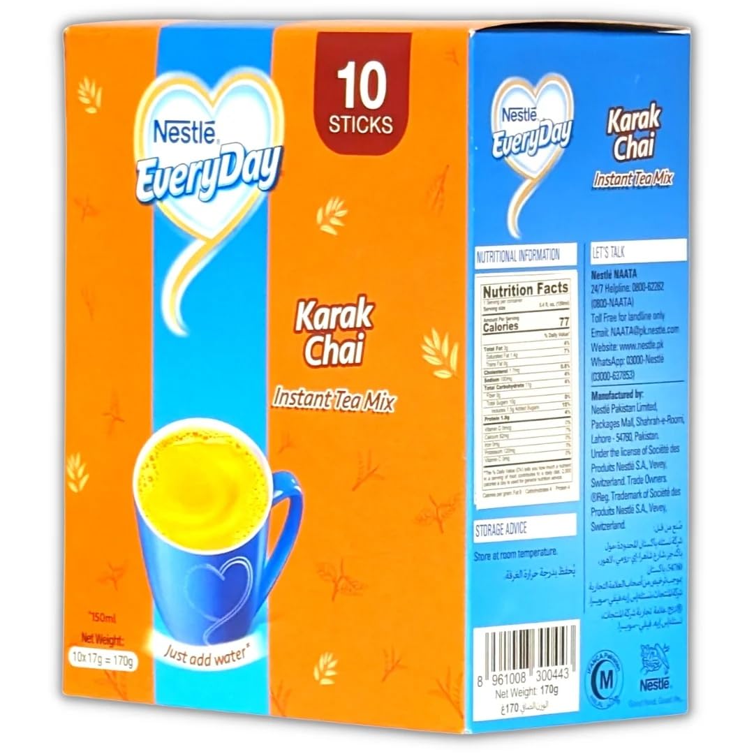 Nestle Everyday Karak Chai Instant Tea Mix, 10 Sachets Box (17g Each), Rich & Creamy Milk Tea