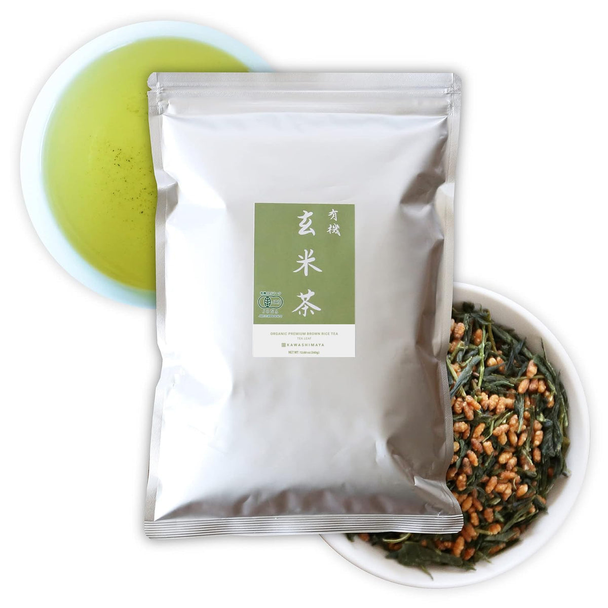 Kawashimaya Organic Genmaicha Green Tea with Brown Rice 12.69 oz (360g)