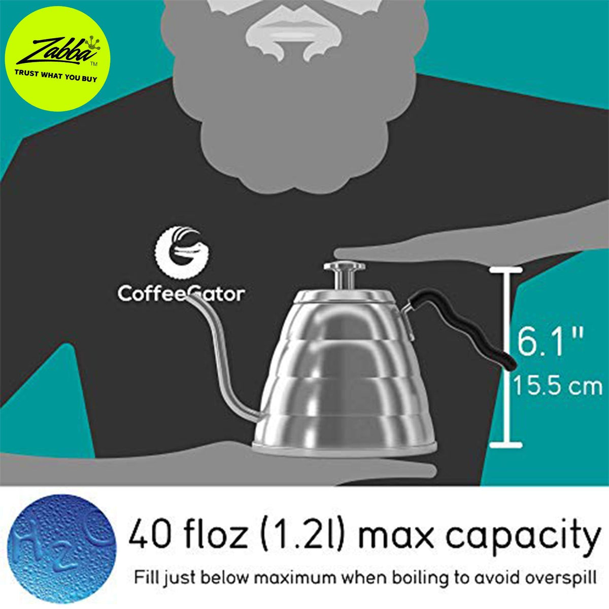 Coffee Gator Gooseneck Kettle with Thermometer - 34oz