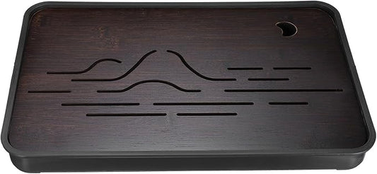HARFINGTON Bamboo Chinese Gong Fu Tea Tray 14.4" Beautiful Mountain Pattern Tea Tray Bamboo Tea Table Furniture Vintage Tea with Water Storage Box for Drinking Tea Brown Black