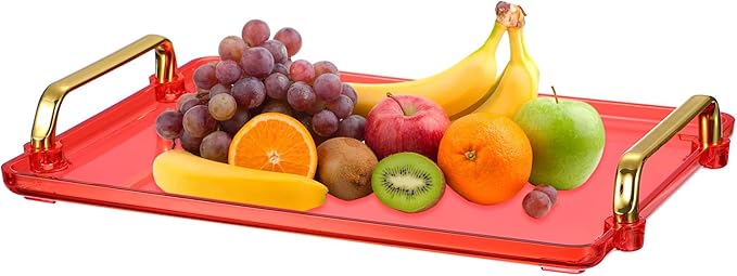 uxcell Plastic Serving Tray with Golden Handle, 12 x 8.6 Modern Rectangular Decorative Tray Acrylic 