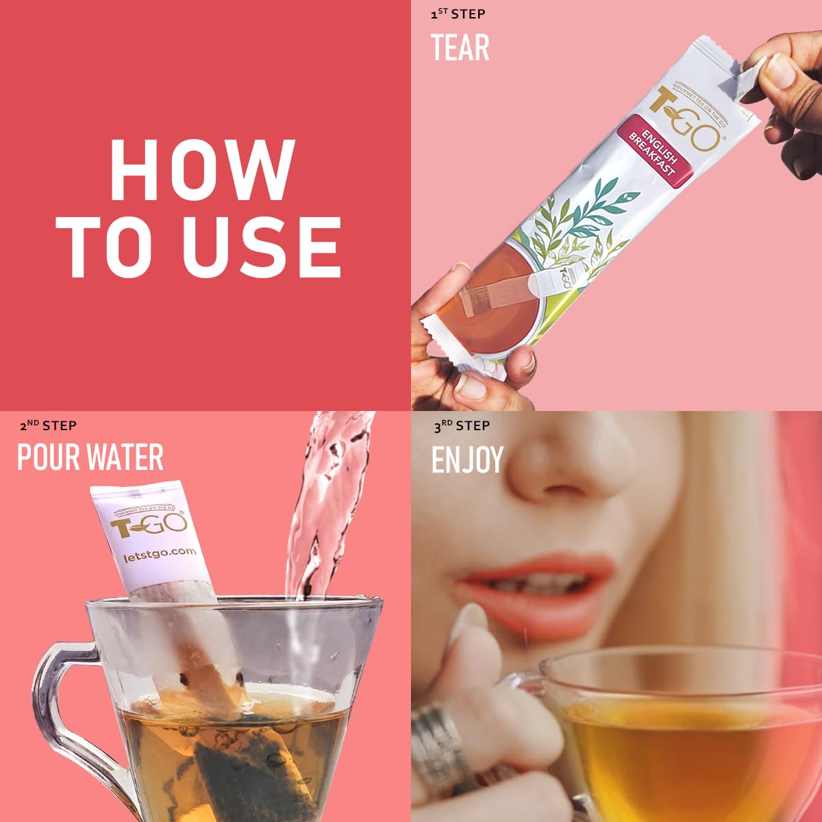 T-GO English Breakfast Tea Herbal Black Tea Bags Convenient Tea Sticks Caffeinated Stirring Spoon Ceylon Tea 15 Tea Sticks