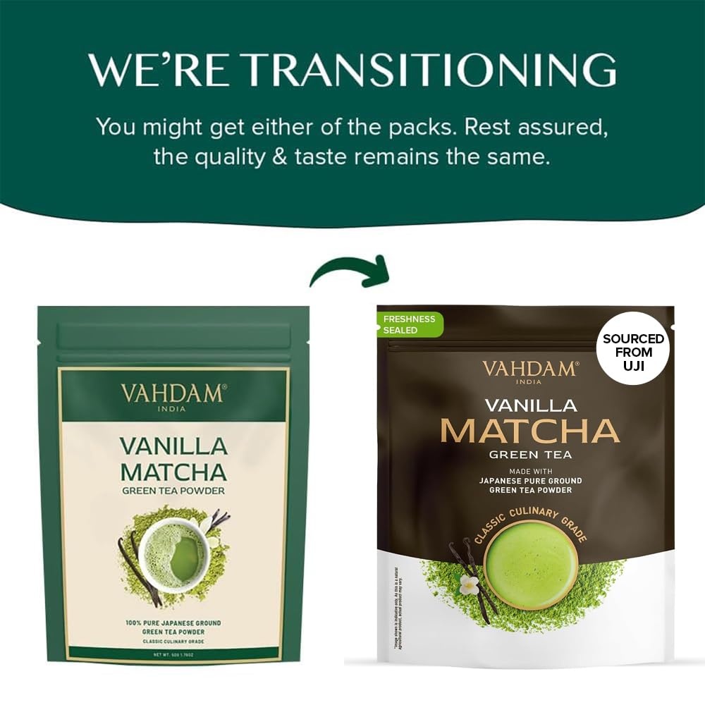 VAHDAM, Japanese Vanilla Matcha Green Tea Powder (50g) Sourced from Japan | Premium Matcha Powder With Pure Vanilla | Brew Delicious Matcha Latte