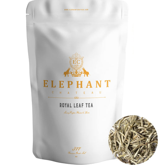Royal White Silver Needle Tea | 60 Cups Delicious Tea | Freshly Grown in Ceylon | Ceylon Silver Tip White Tea | Luxury Loose Leaf Tea | Elephant Chateau