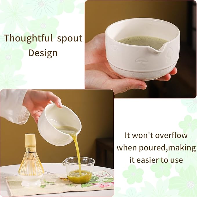 Matcha Set, 8-Piece Ceramic Matcha Bowl & Whisk Kit with Mushroom Pattern, Traditional Japanese Chawan, Bamboo Chasen, Scoop & Sifter
