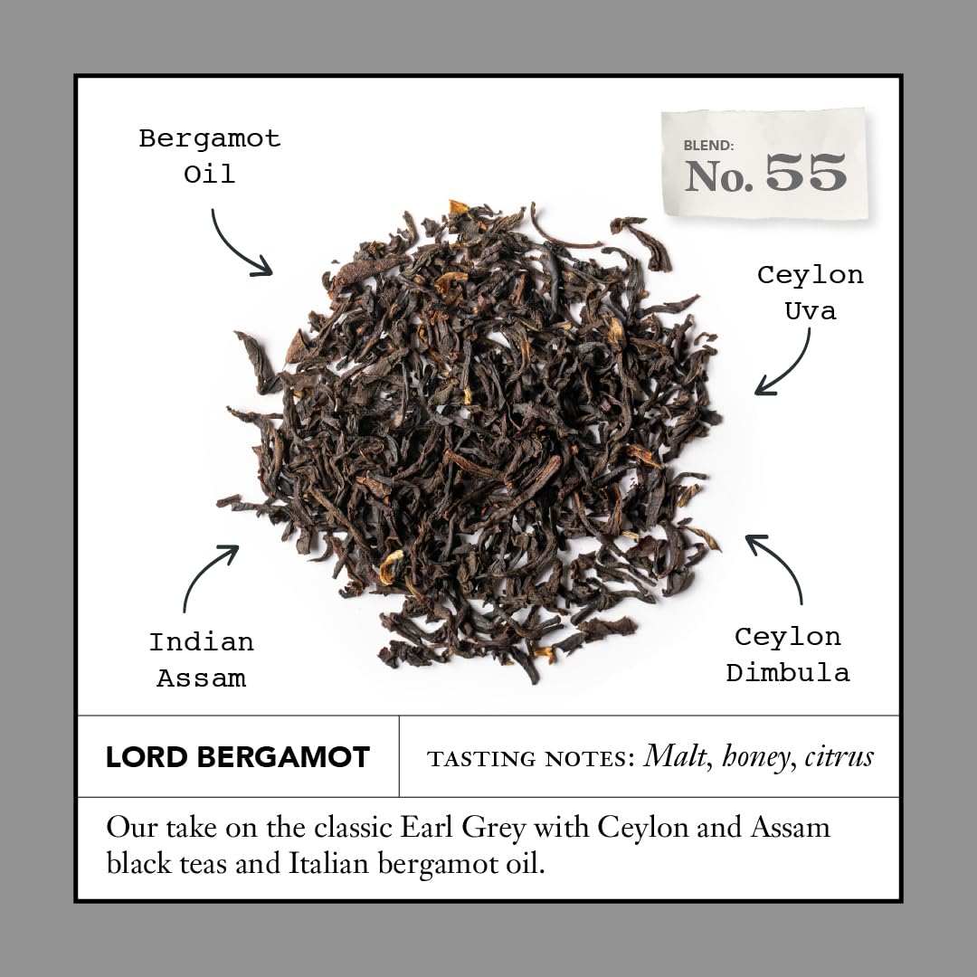 Steven Smith Teamaker Lord Bergamot No. 55, Caffeinated, Sugar-Free, Sustainably Grown, Full Leaf Earl Grey Black Tea Bags, 15 Sachets, 1.2oz each